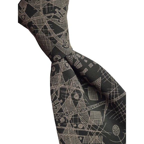 Trussardi Other - Trussardi Mens Silk Tie Geometric Abstract Print Green Tan Made in Italy VTG